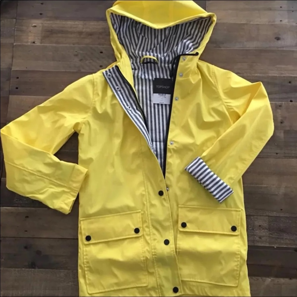Topshop Yellow Hooded Rain Coat NEW